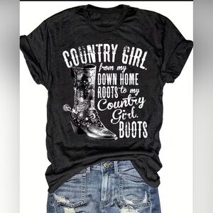 Black Graphic Tee with Country Girl Boots Design